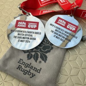 Big kids get rugby medals too 😝 #papajohns #rugbyref 🏉🏅